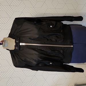 Free People Black Satin Zipper Bomber Moto Motorcycle Jacket Coat Women's XS